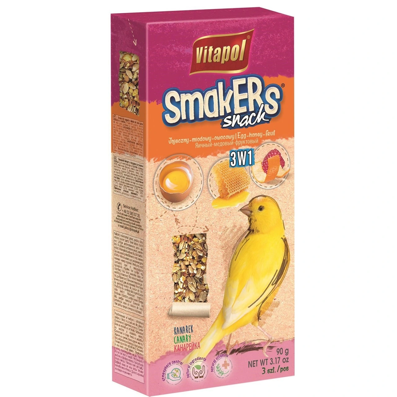 Vitapol smakers Kanariefugl 3i1 frugt/honning/æg 85 gram